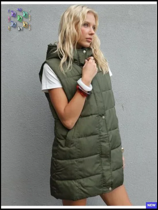 Long Puffer Vest Hooded Sleeveless Zip Up Gilet Quilted Winter Casual Slim Fit - Picture 5 of 7